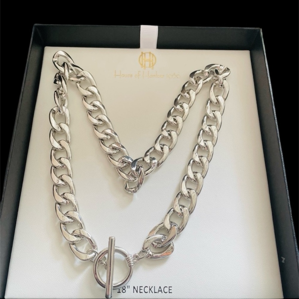 HOUSE OF HARLOW 1960 - Silver Tone Chain Link 18” Toggle Necklace NIB - Picture 2 of 3